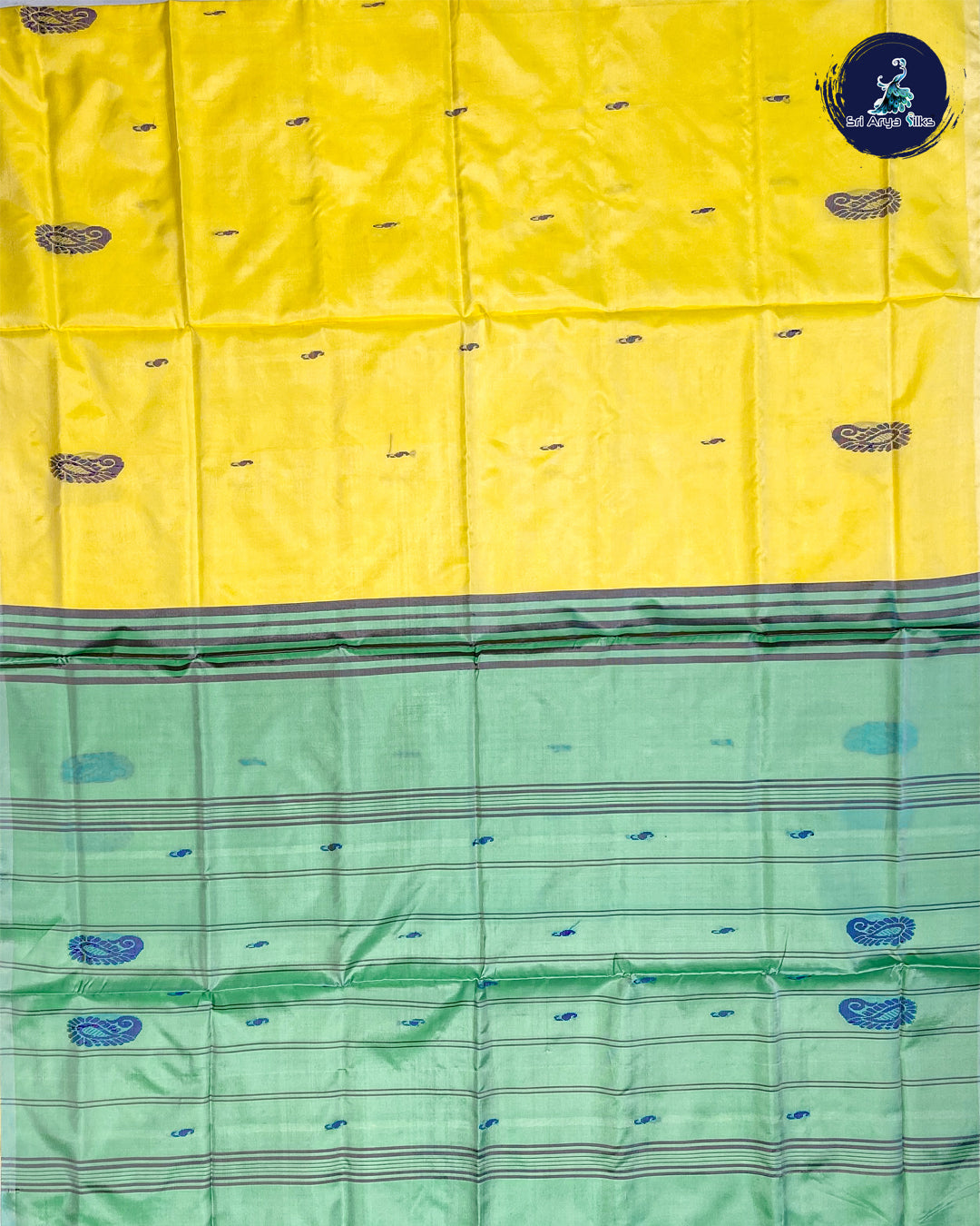 Pista Green And Lime Yellow Handwoven Banana Pith Saree