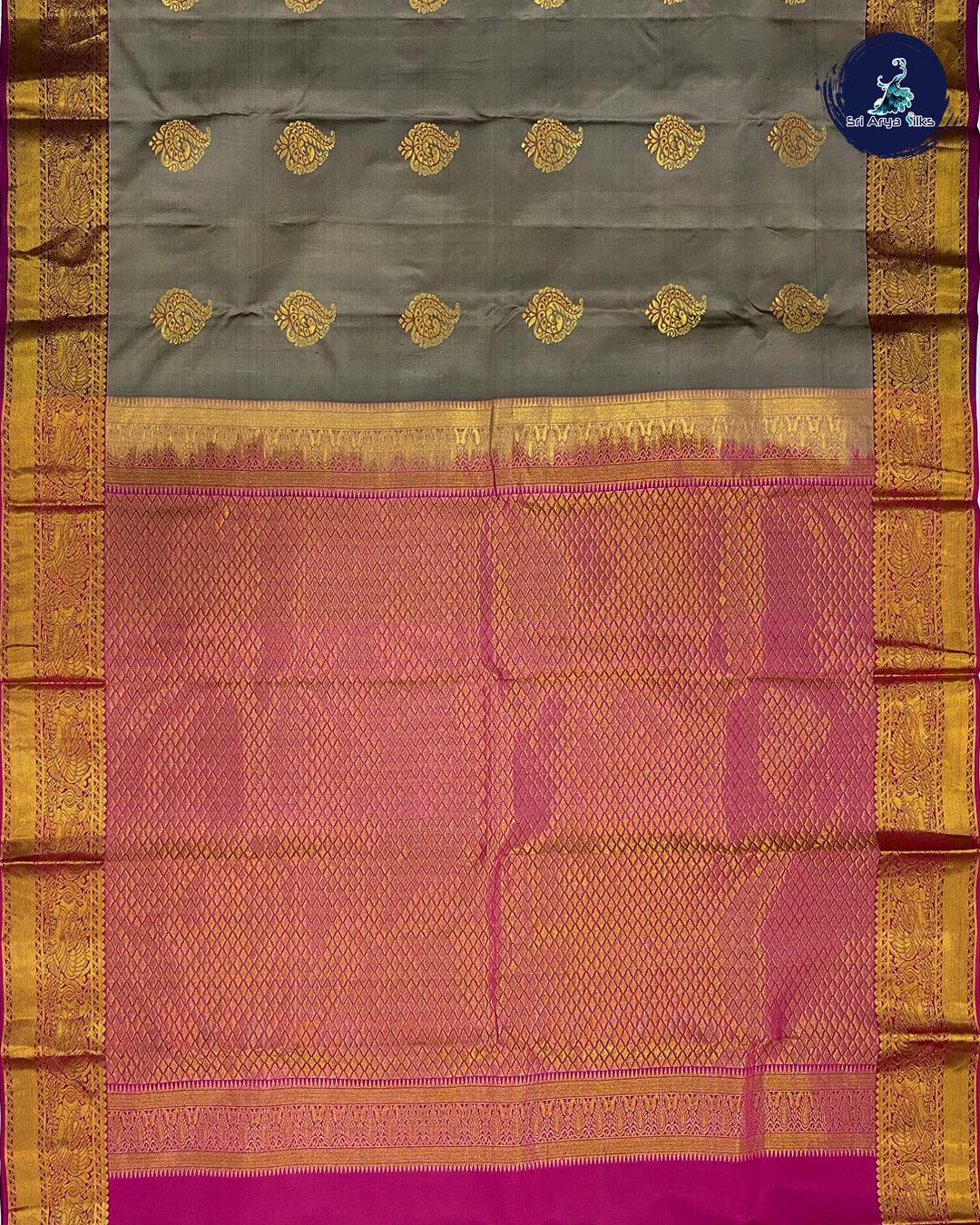 Grey Traditional Silk Saree With Pink Blouse & Buttas Pattern