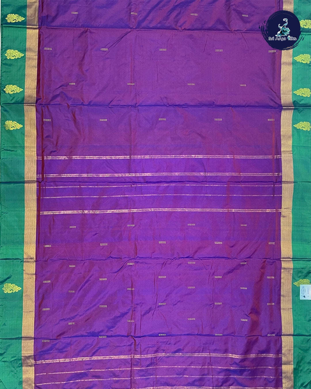 Purple and Green Dual Shade 10 Yards Half Pure Kanchipuram Silk Saree