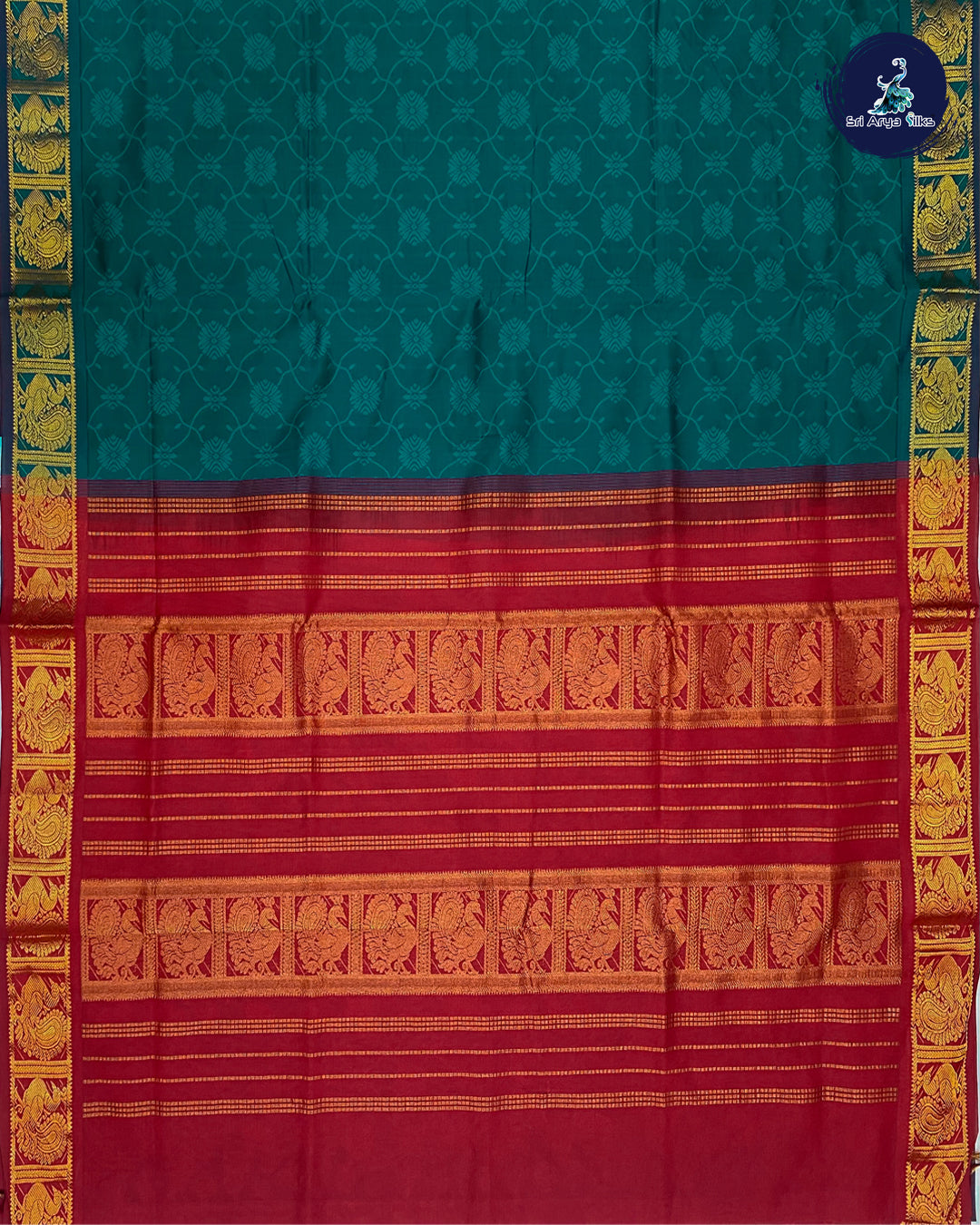 Green and Maroon Semi Silk Cotton Saree