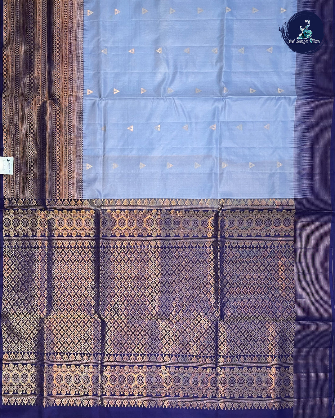 Light Blue and Navy Blue Handloom Pure Soft Silk Saree