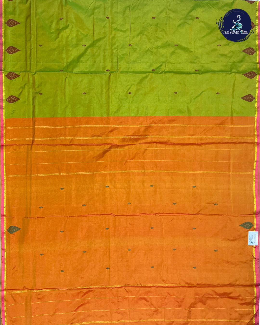 Light Green and Orange Dual Shade 10 Yards Half Pure Kanchipuram Silk Saree