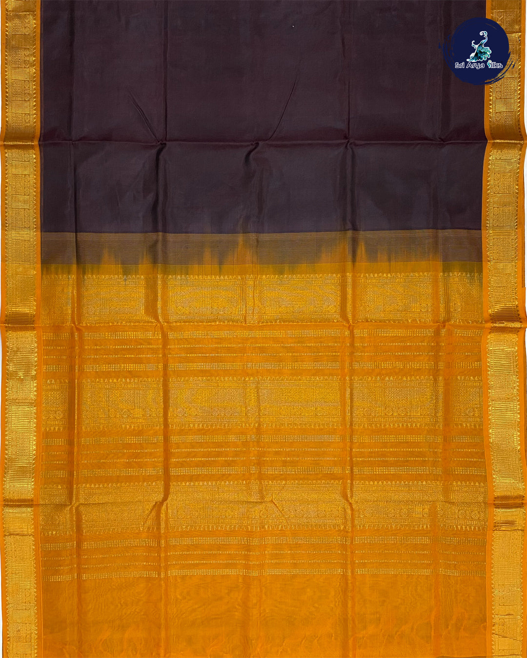 Brown And fenugreek pure silk cotton saree