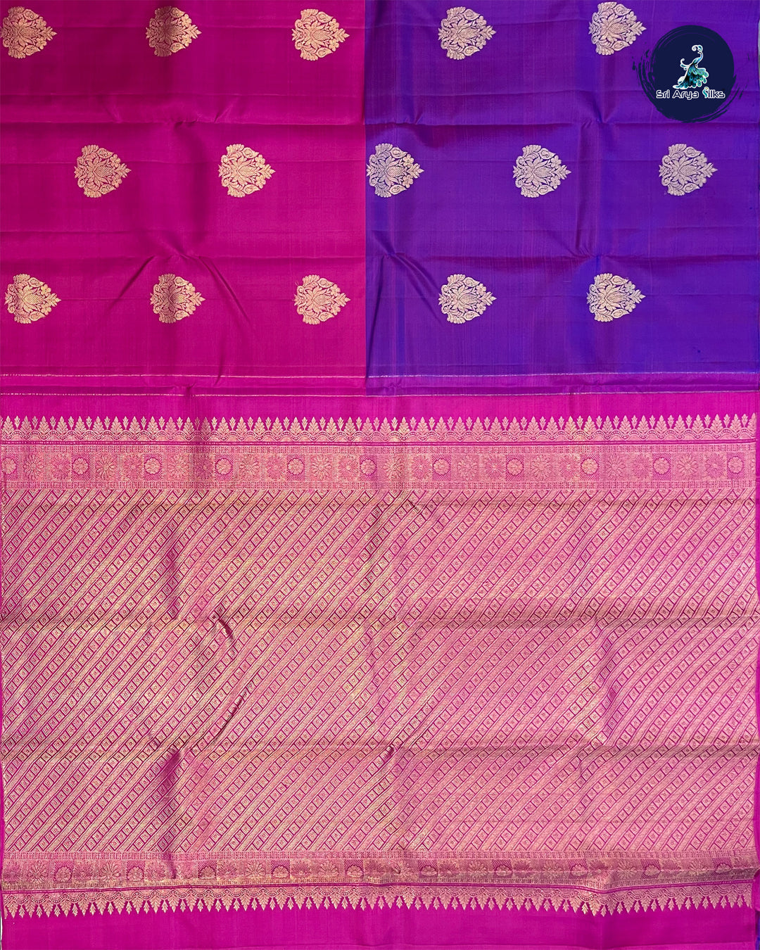 Purple and Pink Half and Half Pure Kanchipuram Silk Saree