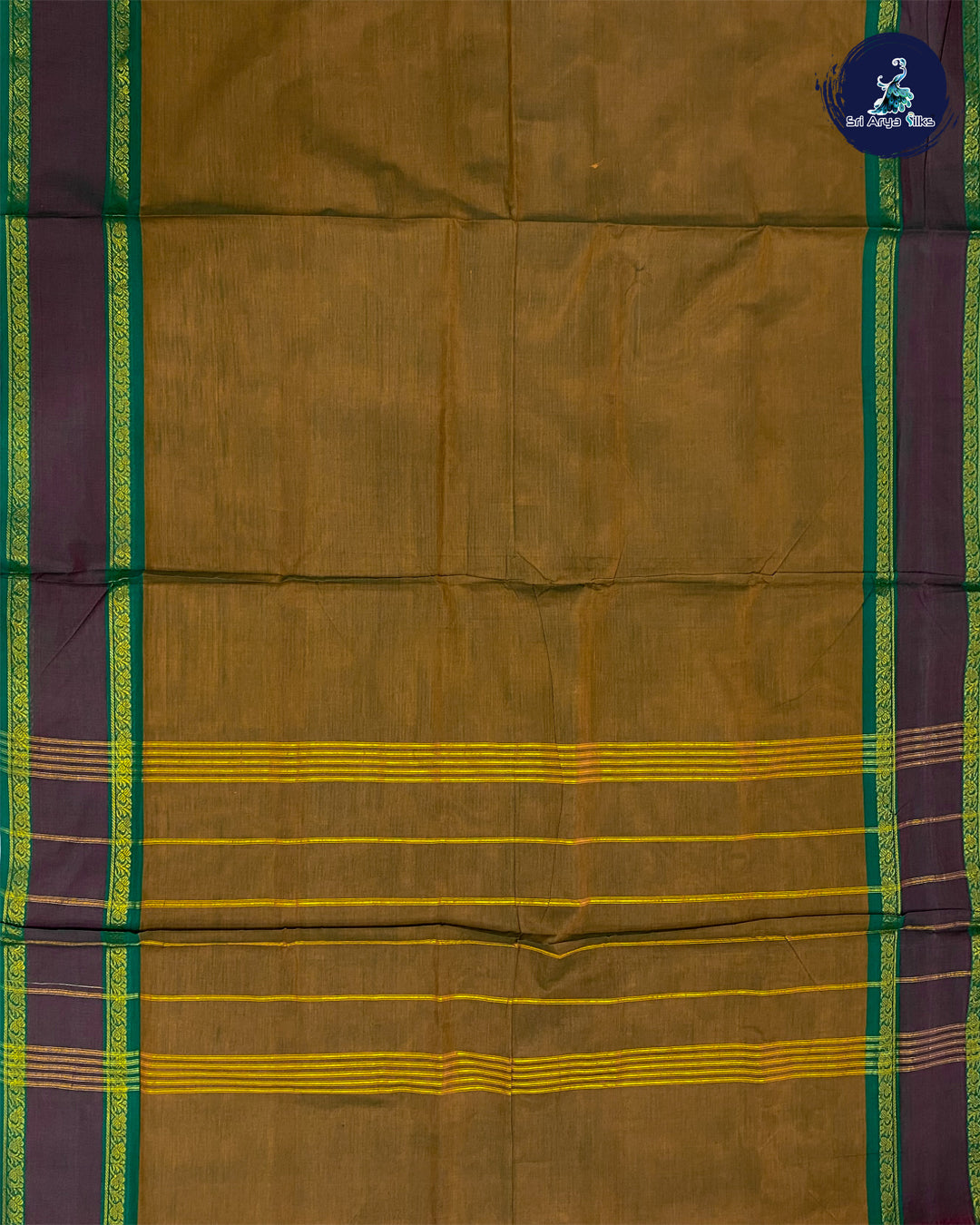 Fenugreek and Maroon Madisar Cotton Saree (10 Yards) Without Blouse