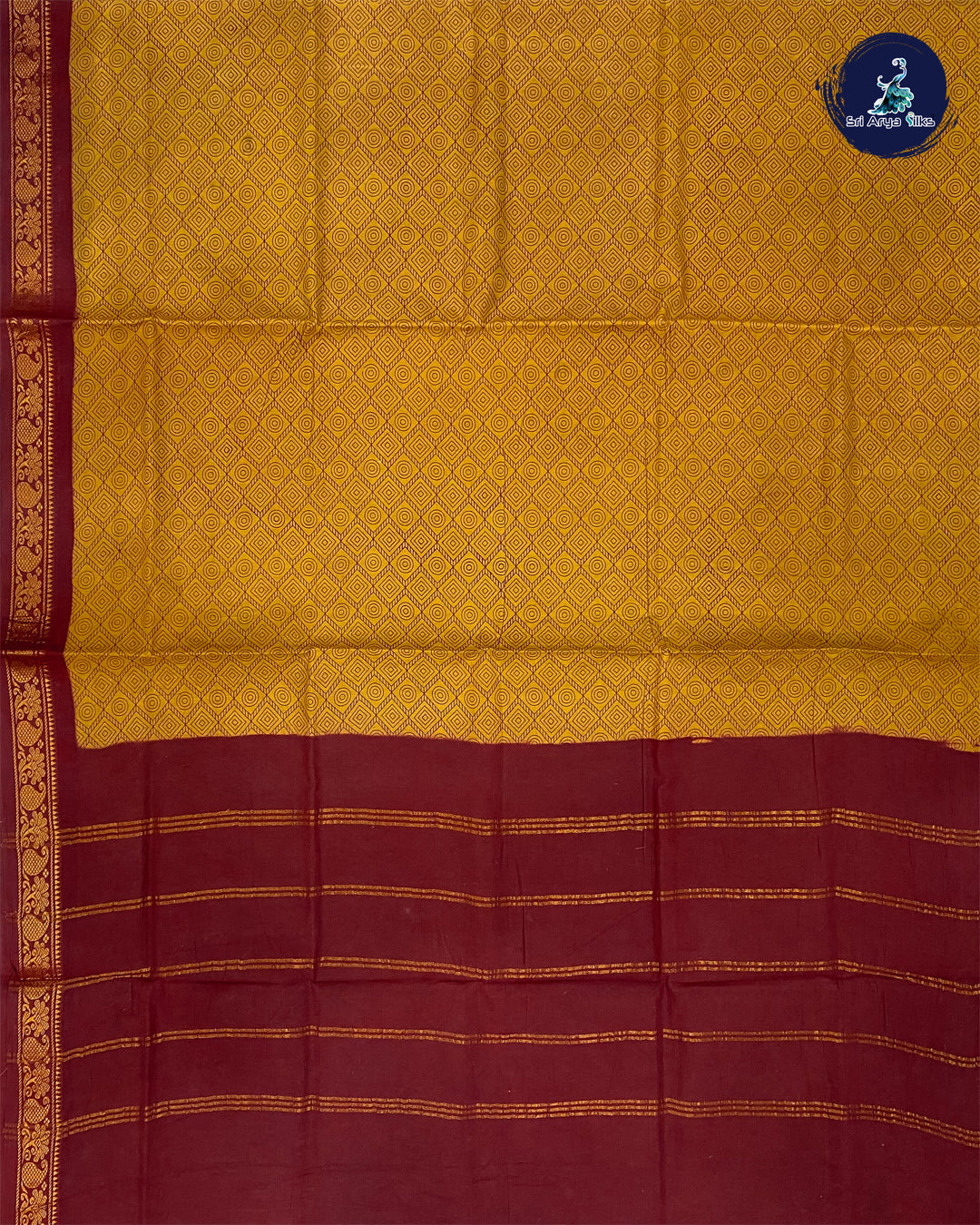 Mustard Yellow Cotton Saree With Printed Pattern
