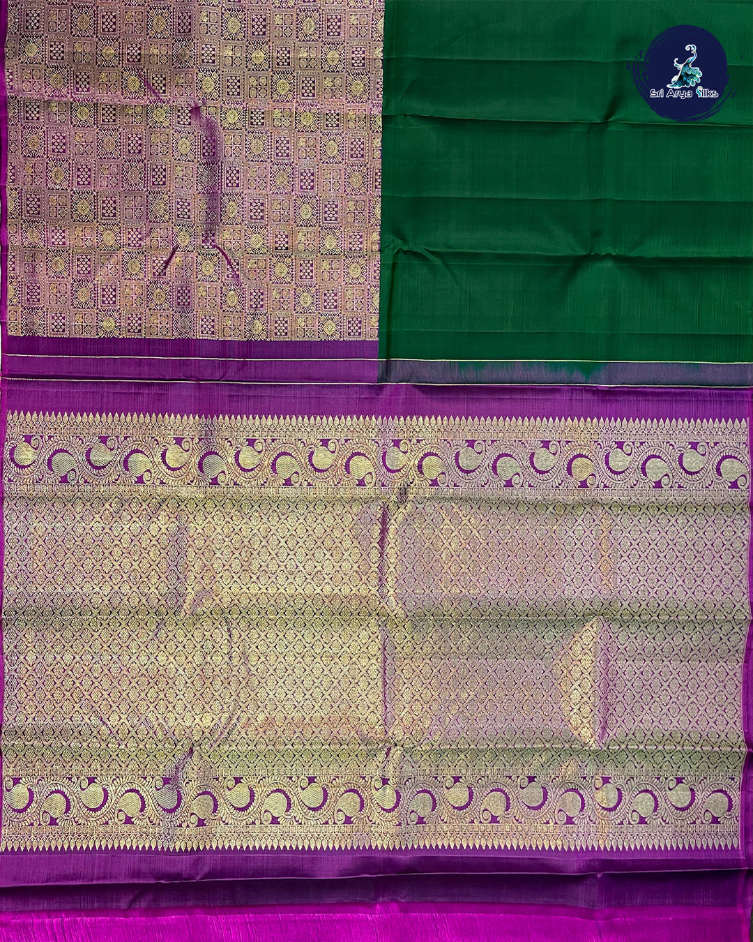 Bottle Green and Purple Half & Half Pure Kanchivaram Silk Saree