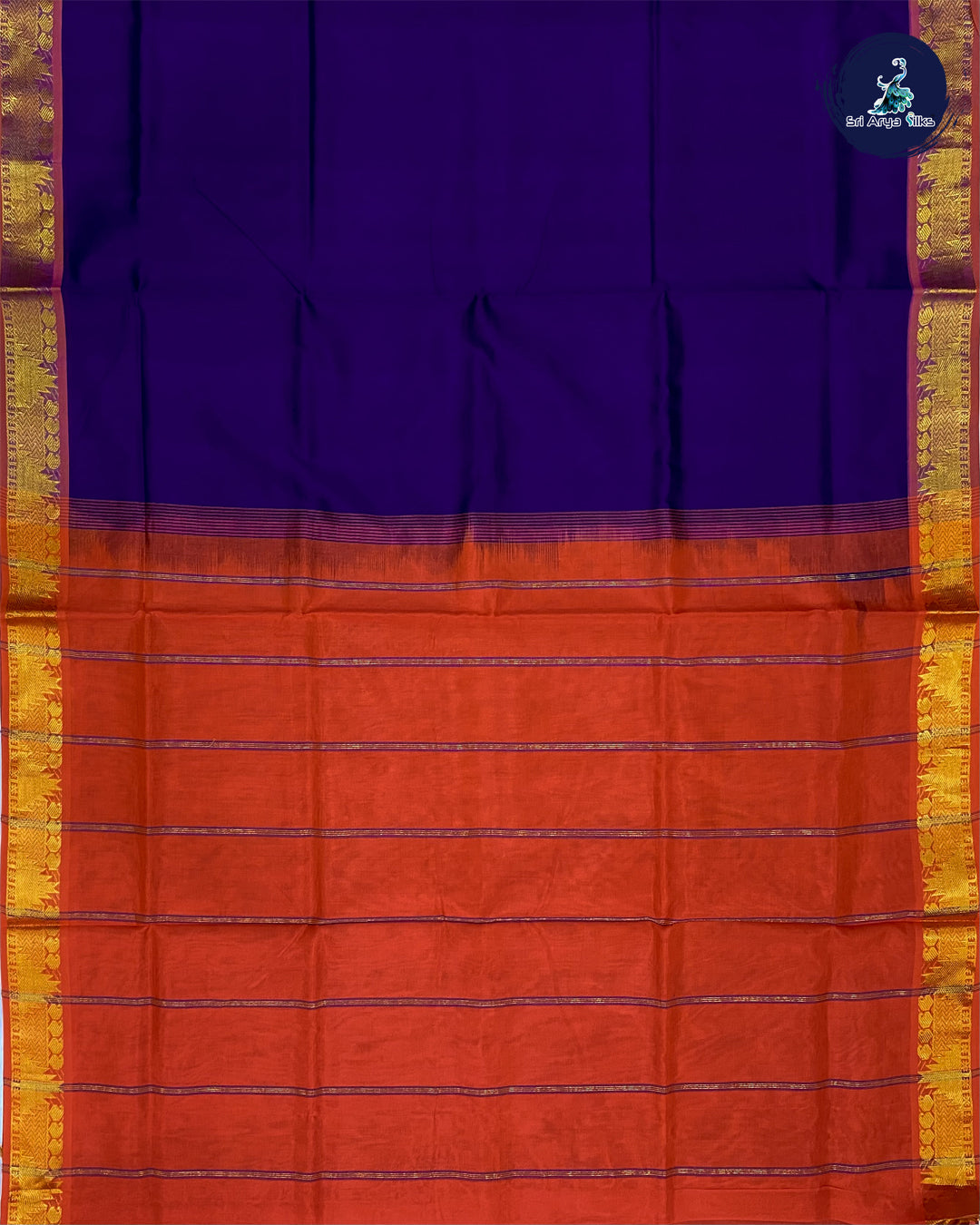 Navy Blue and Brick Handloom Silk Cotton Saree