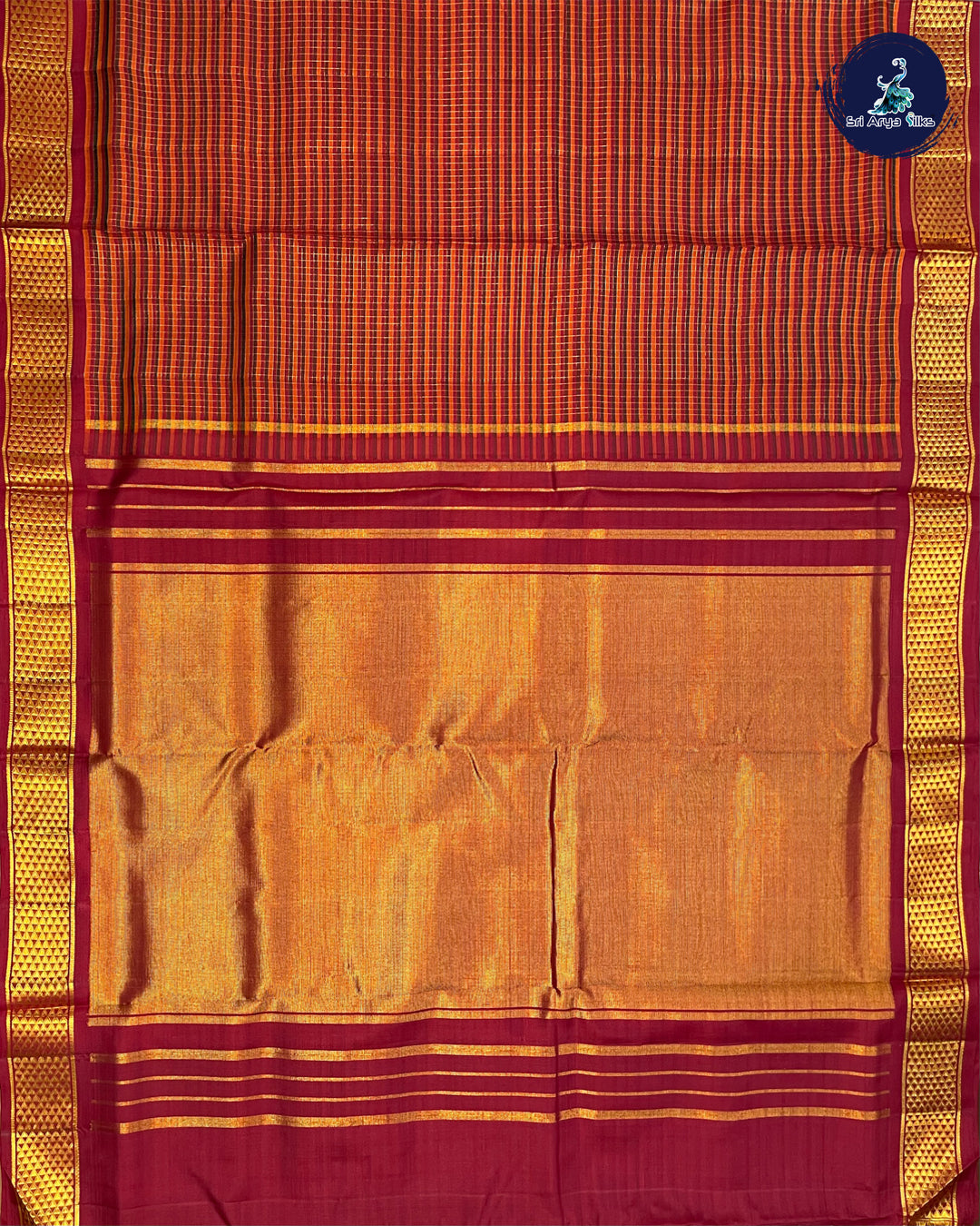 Maroon and Green Podi Kattam 10 yards Silk Saree