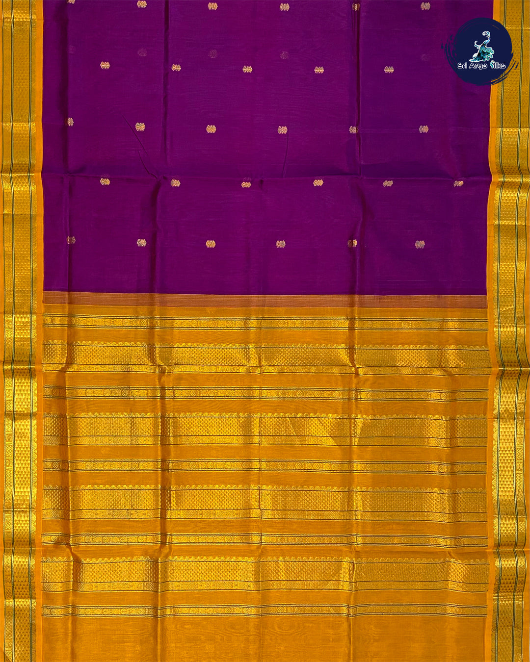 Purple and Mustard Handloom Korvai Silk Cotton saree