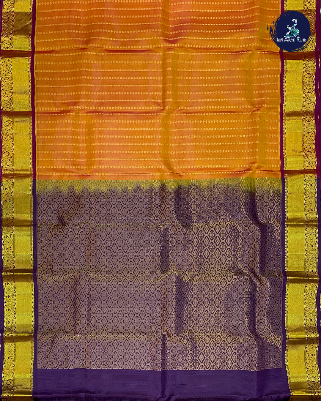 Mustard and Purple Kanchipuram Half Pure Silk Saree