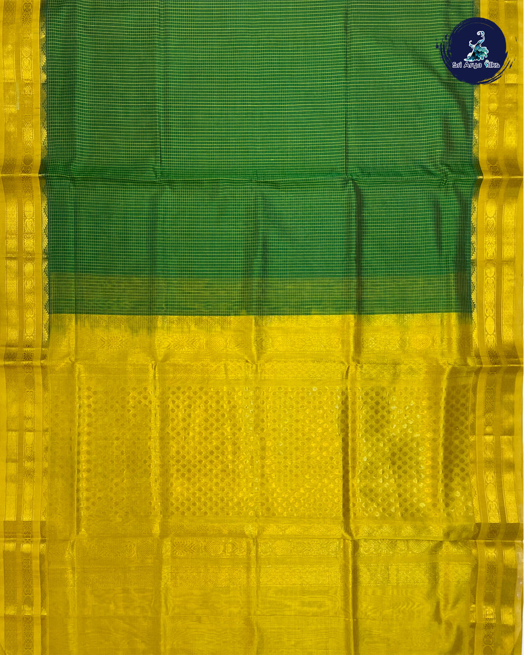 Leaf Green and Yellow Handloom Silk Cotton Saree