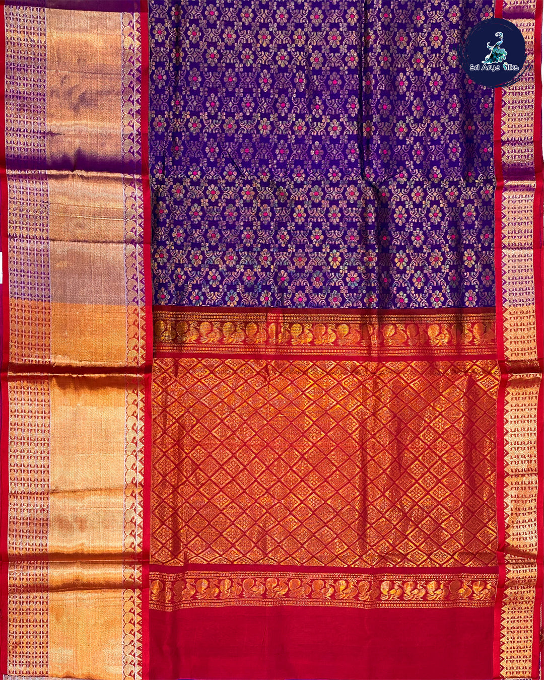 Navy Blue and Red Handloom silk cotton saree