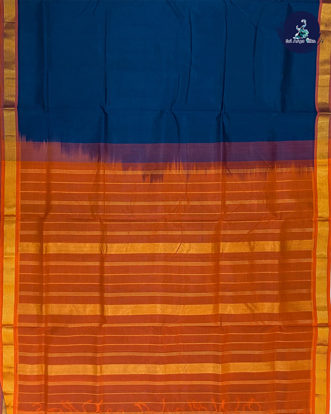 Metallic Blue and Brick Madisar Handwoven Pure Silk Cotton Saree (10 Yards)