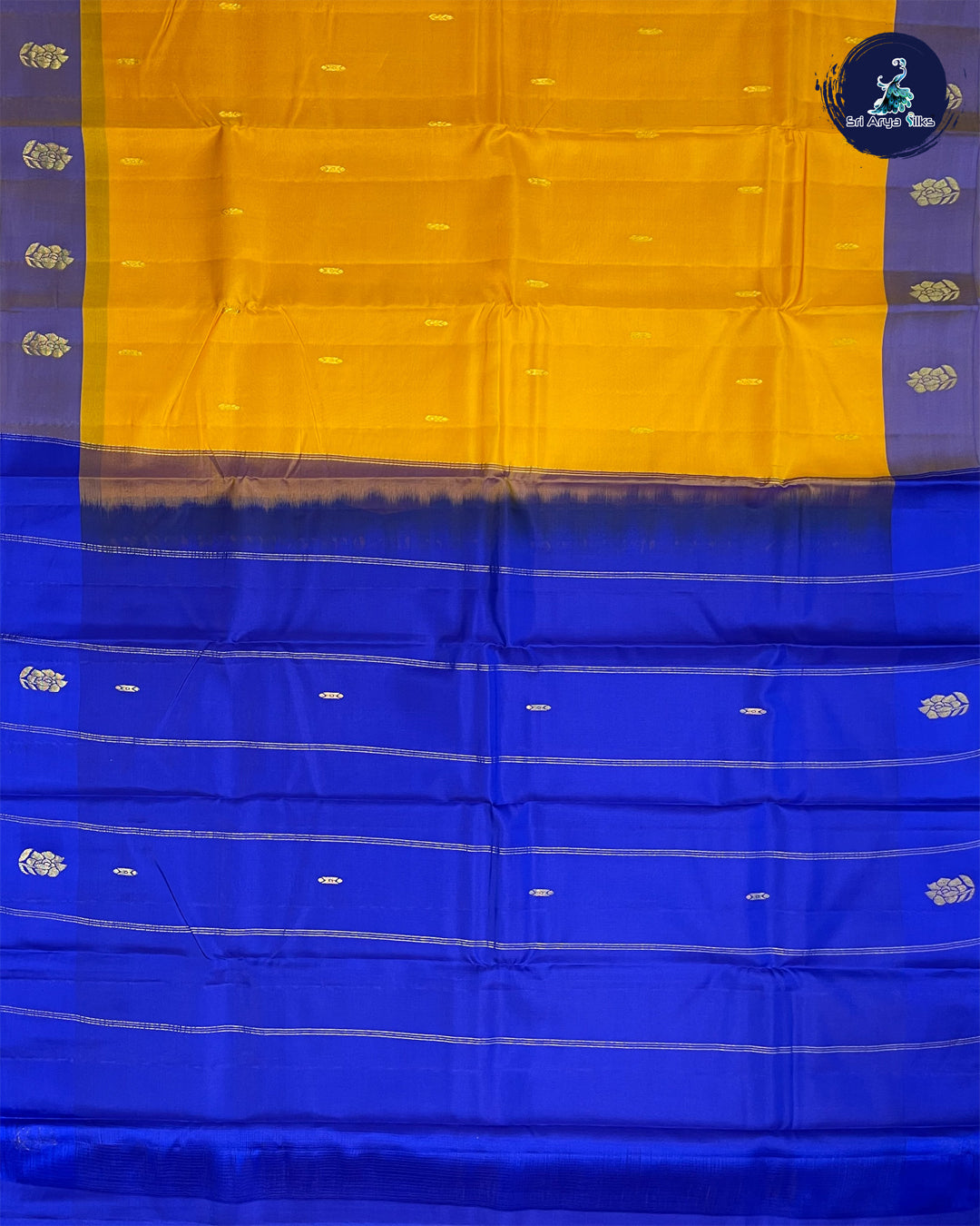 Bright Yellow and Blue Pure Kanchipuram Silk Saree