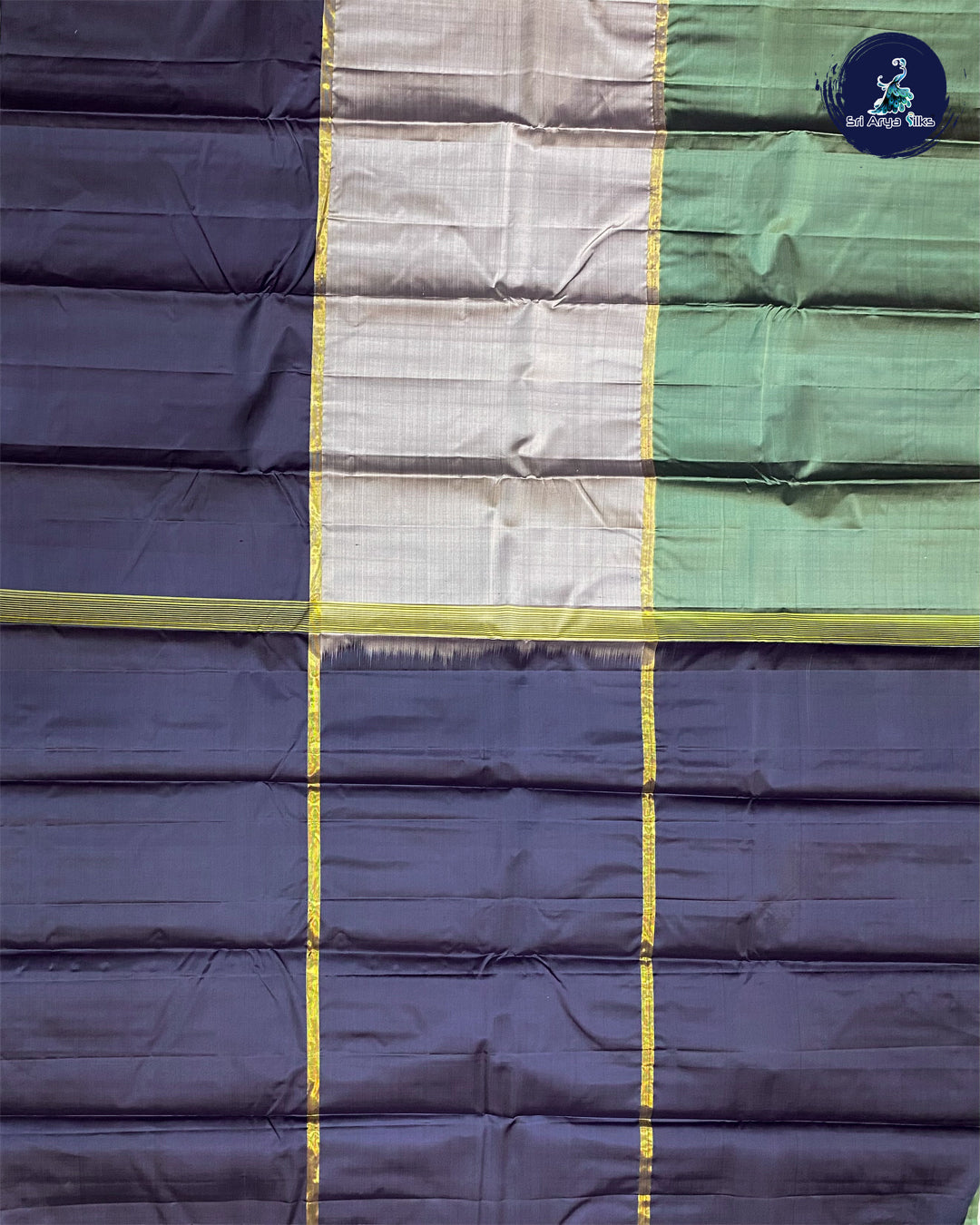 Elephant Grey and Green Mubbagam Kanchipuram Silk saree