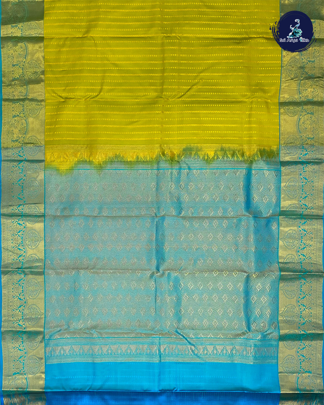 Light Green and Teal Blue Kanchipuram silk saree