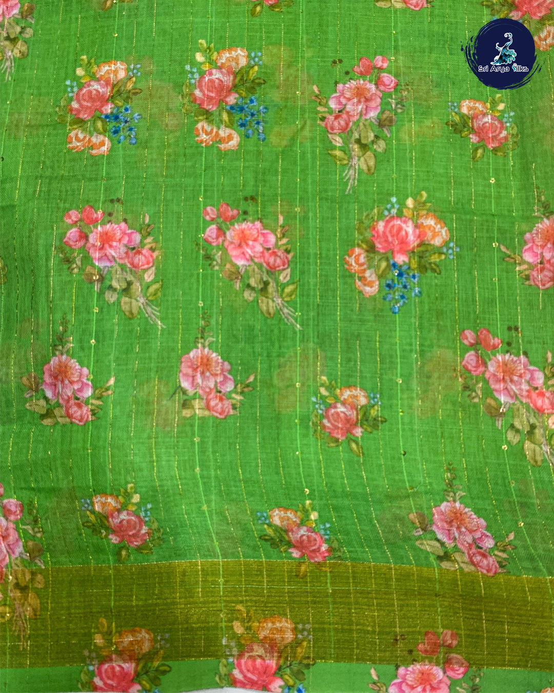 Lime Yellow and Leaf Green Linen Cotton Saree