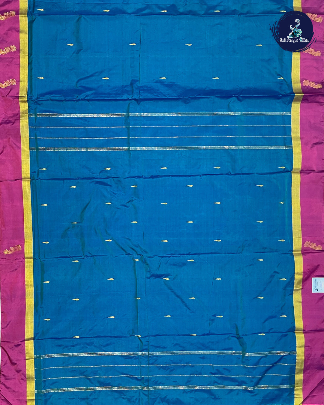 Peacock Blue and Pink Dual Shade 10 Yards Half Pure Kanchipuram Silk Saree