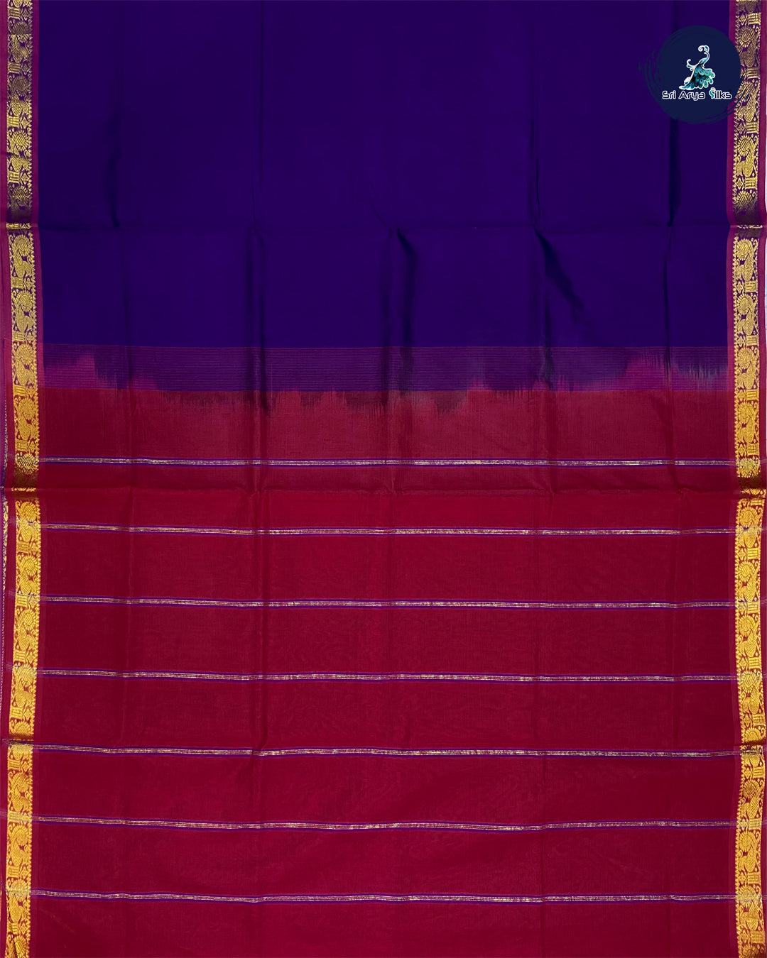 Navy Blue and Maroon Handloom Silk Cotton Saree