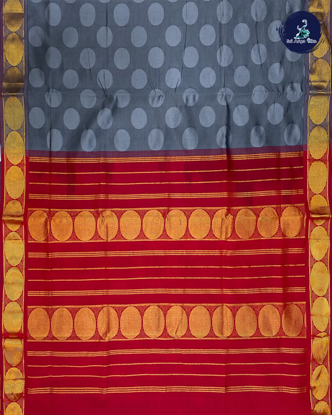 Grey and Maroon Semi Silk Cotton Saree
