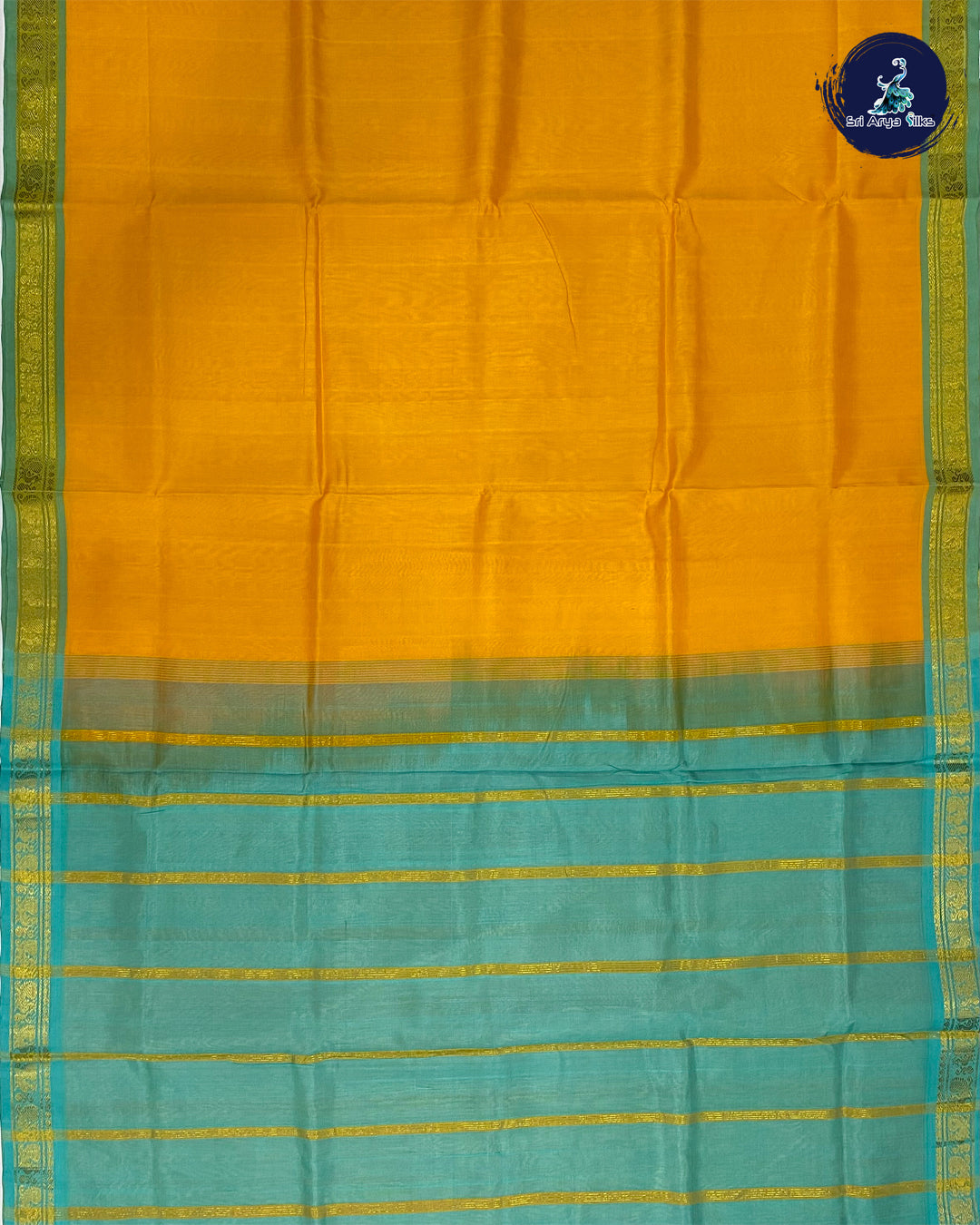 Yellow and Teal Madisar Handwoven Pure Silk Cotton Saree (10 Yards)