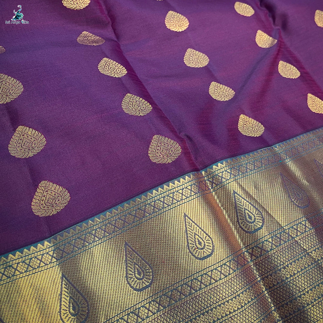 Wine and Teal Blue Kanchipuram silk saree