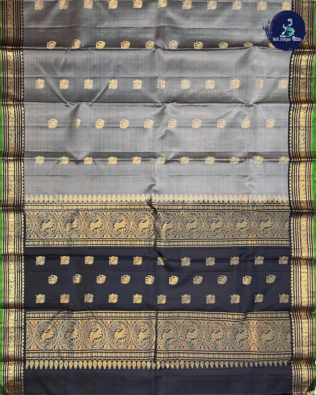 Ash Grey and Black Pure Kanchipuram Silk Saree