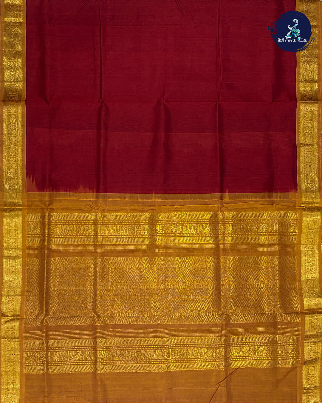 Maroon and Mustard Madisar Handwoven Pure Silk Cotton Saree (10 Yards)