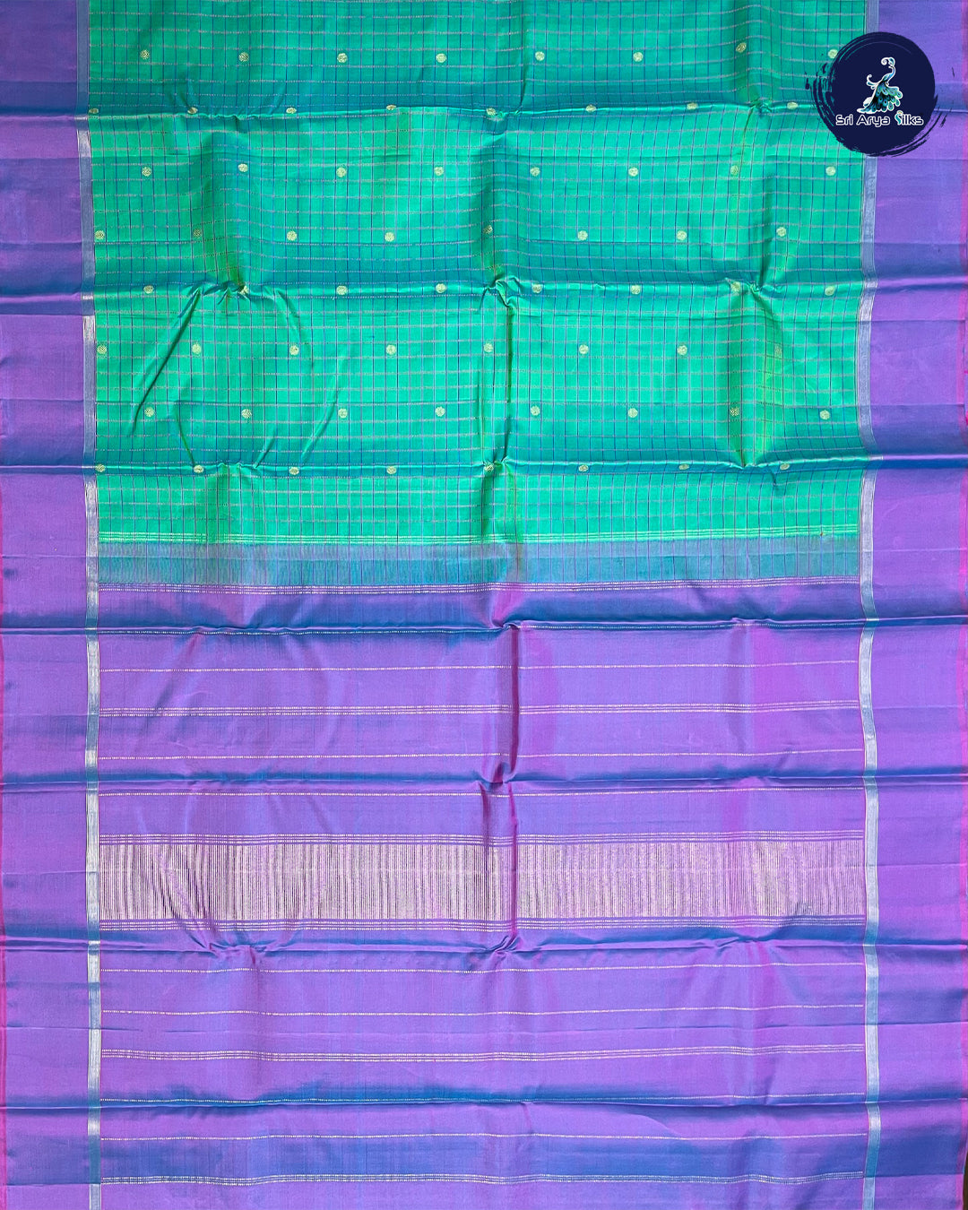 Dual Shade Green and Dark Lavender Pure Kanchipuram Silk Saree