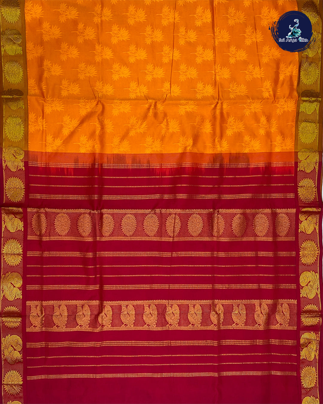 Orange and Maroon Semi Silk Cotton Saree