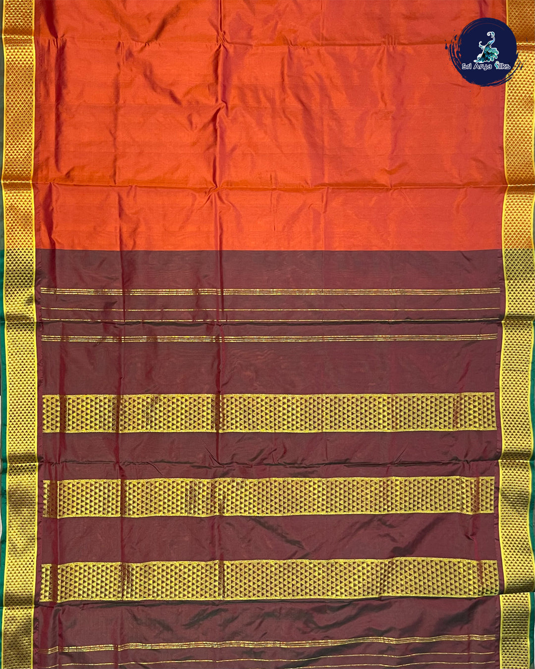 Brick and Maroon Dual Shade 10 Yards Half Pure Kanchipuram Silk Saree