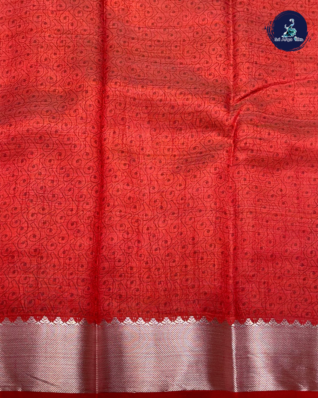 Red Printed Semi Tussar Saree