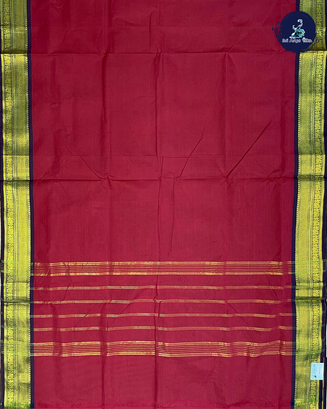 Red and Green 10 Yards Madisar Cotton Saree