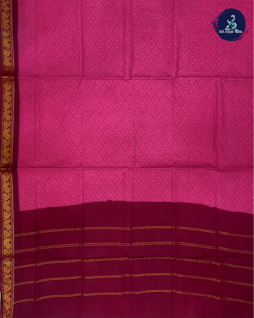 Dark Pink Cotton Saree With Printed Pattern