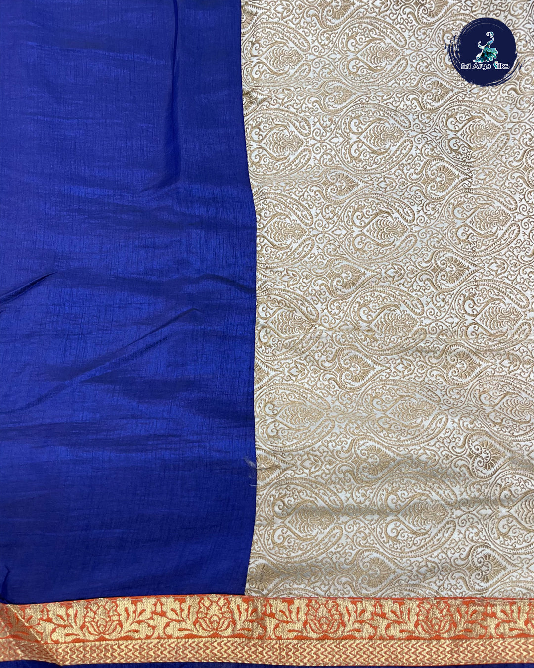 Bright Orange and Blue Semi Chiffon Saree