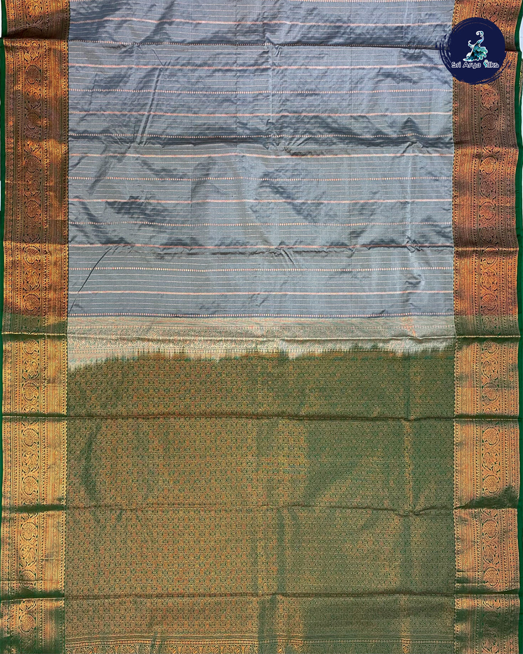 Semi Kanchipuram Silk Saree Grey and Green