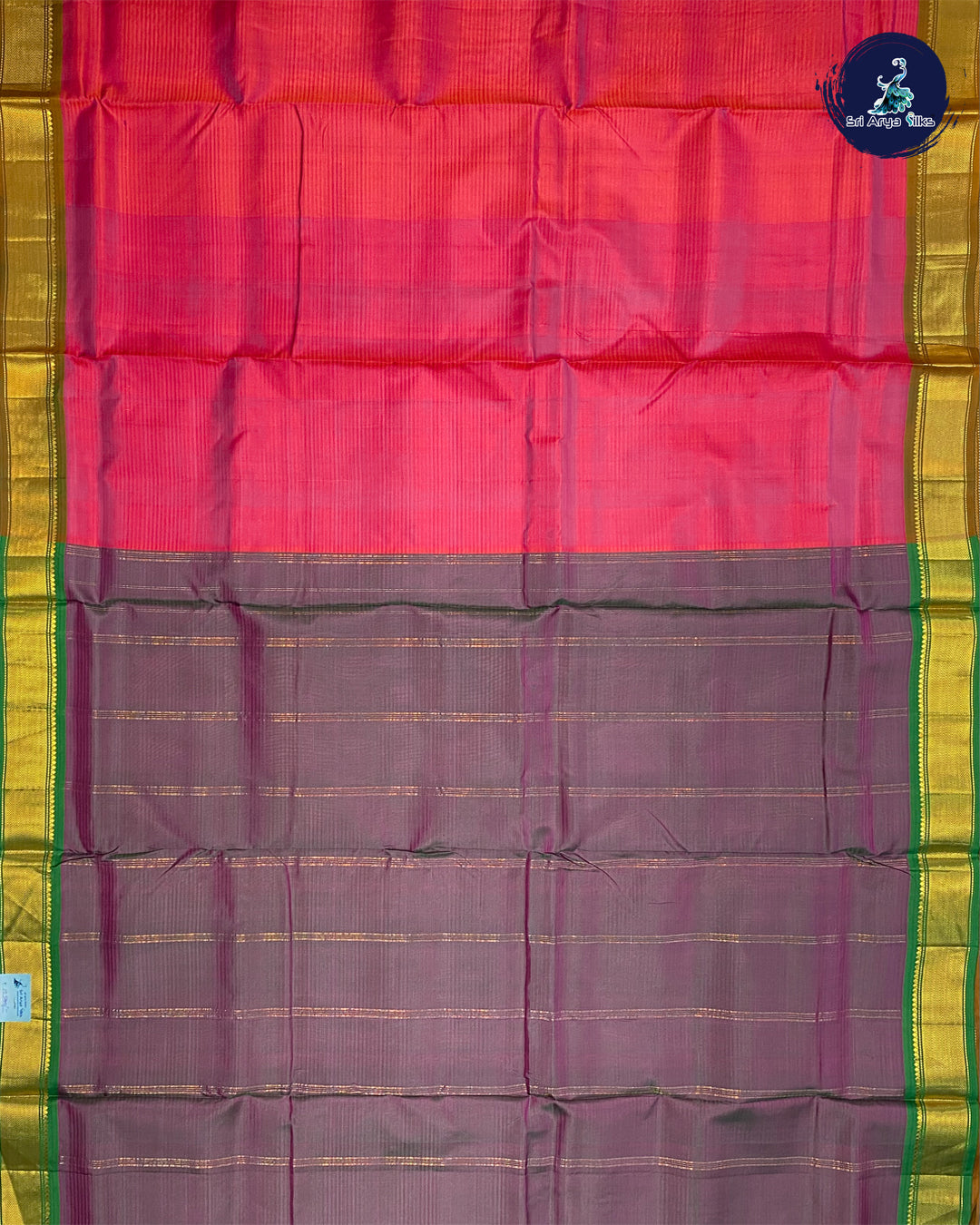 Orange and Green Pure Kanjivaram 10yards Silk Madisar Saree
