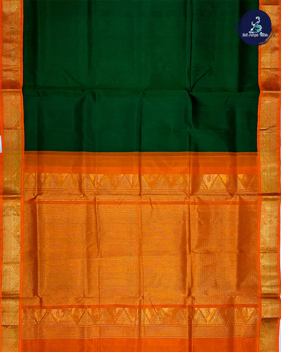 Bottle Green and Orange Handloom Silk Cotton Saree