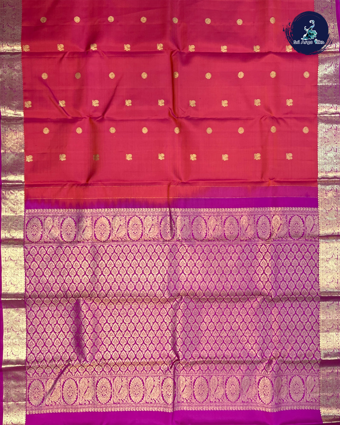 Dual Shade Orange and Pink Pure Kanchipuram Silk Saree
