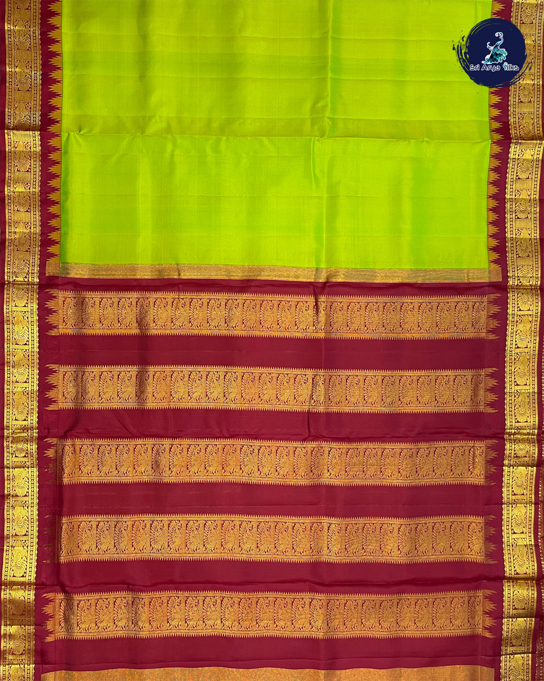 Florescent Green and Maroon 10 yard Madisar Pure Silk Saree