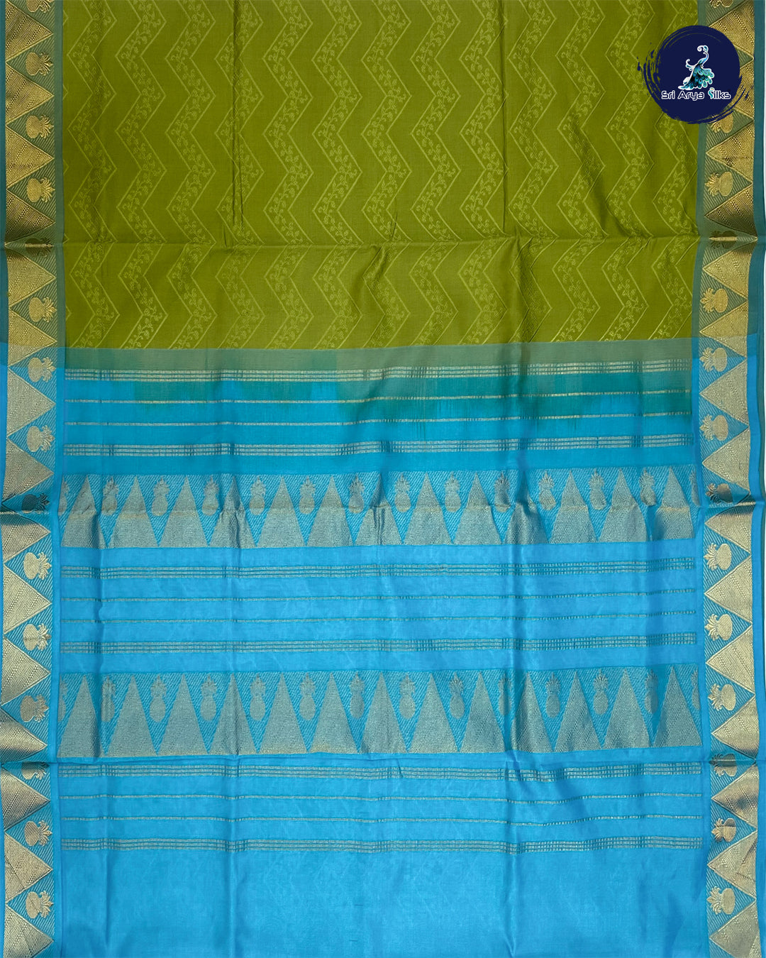 Green and Sky Blue Semi Silk Cotton Saree