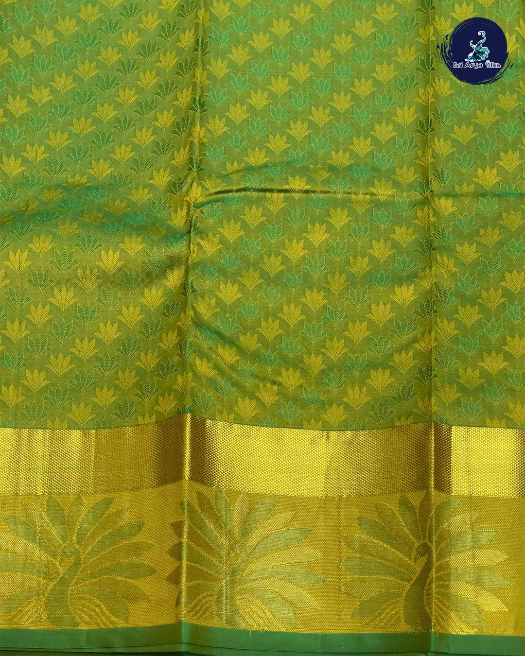 Light Green and Green Kanchipuram Half Pure Silk Saree