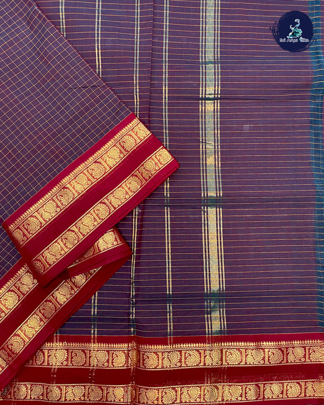 Purple and Maroon 10 Yards Madisar Cotton Saree