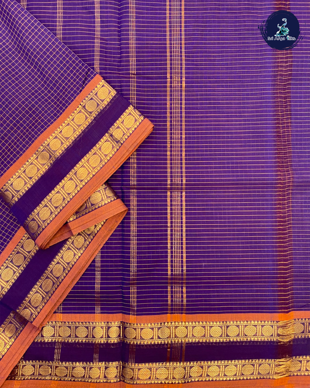 Violet and orange 10 Yards Madisar Cotton Saree
