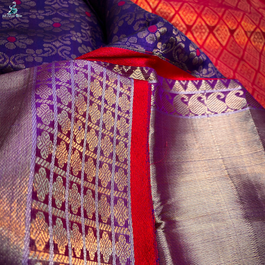 Navy Blue and Red Handloom silk cotton saree