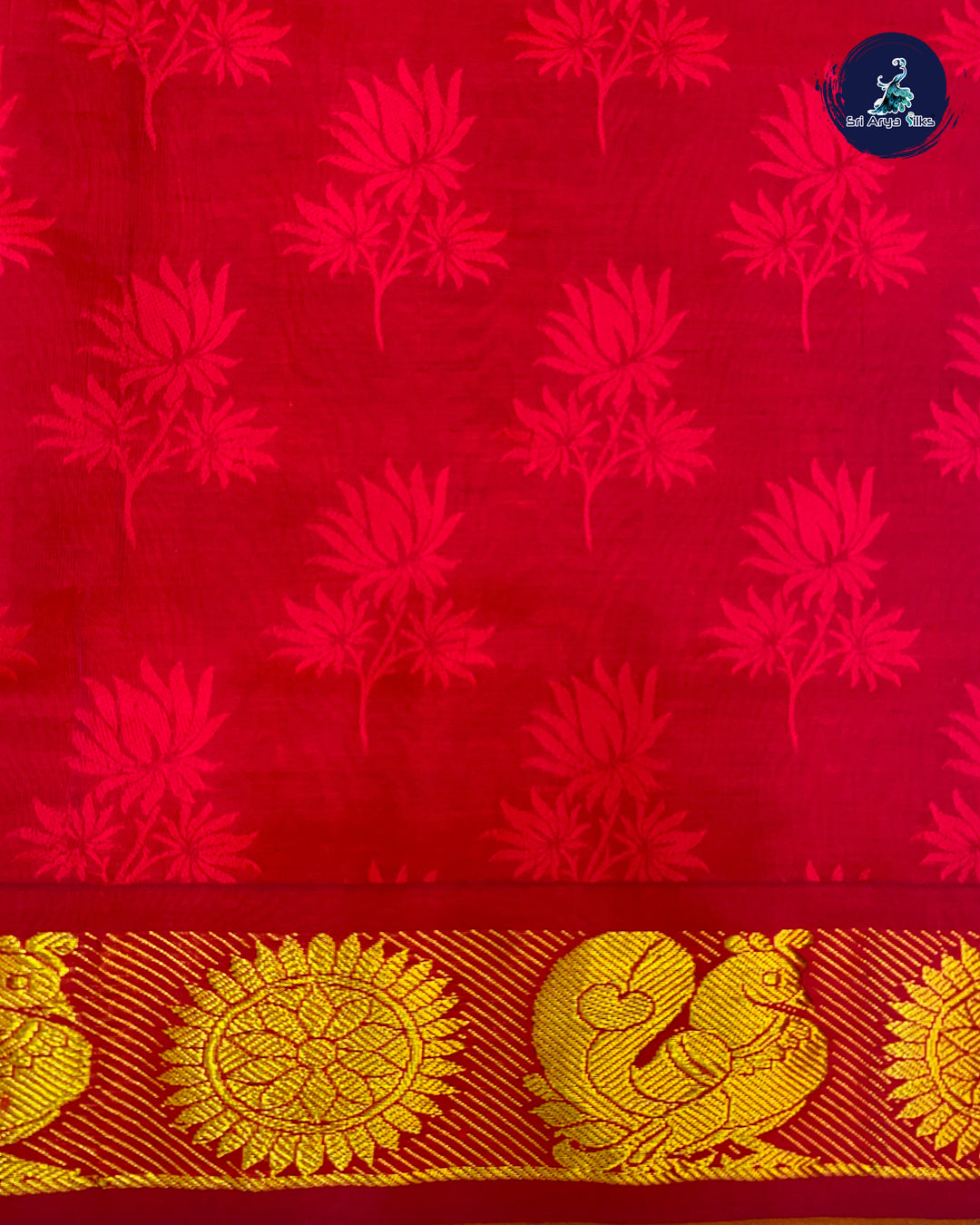 Orange and Maroon Semi Silk Cotton Saree