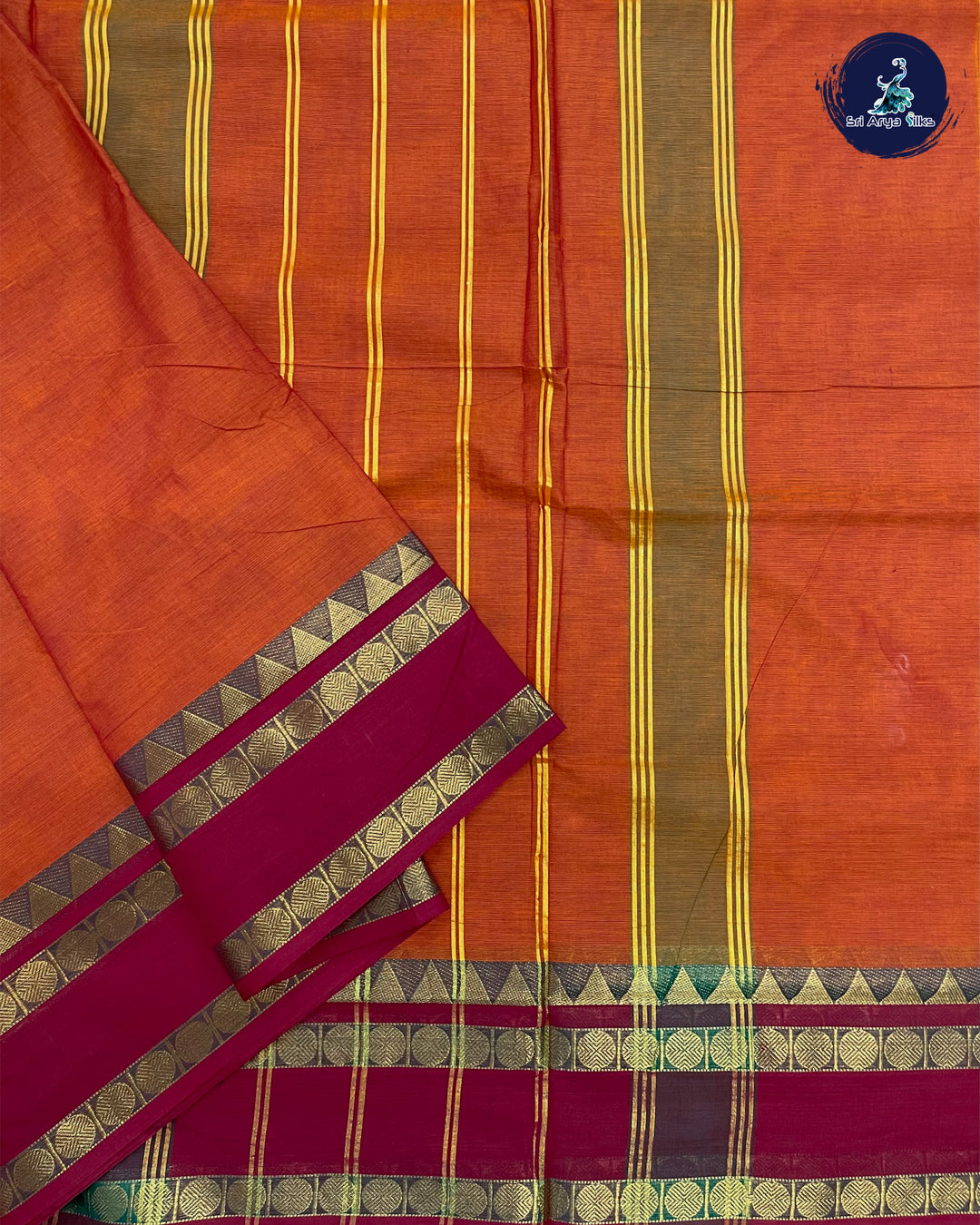 Brick and Maroon 10 Yards Madisar Pure Cotton Saree