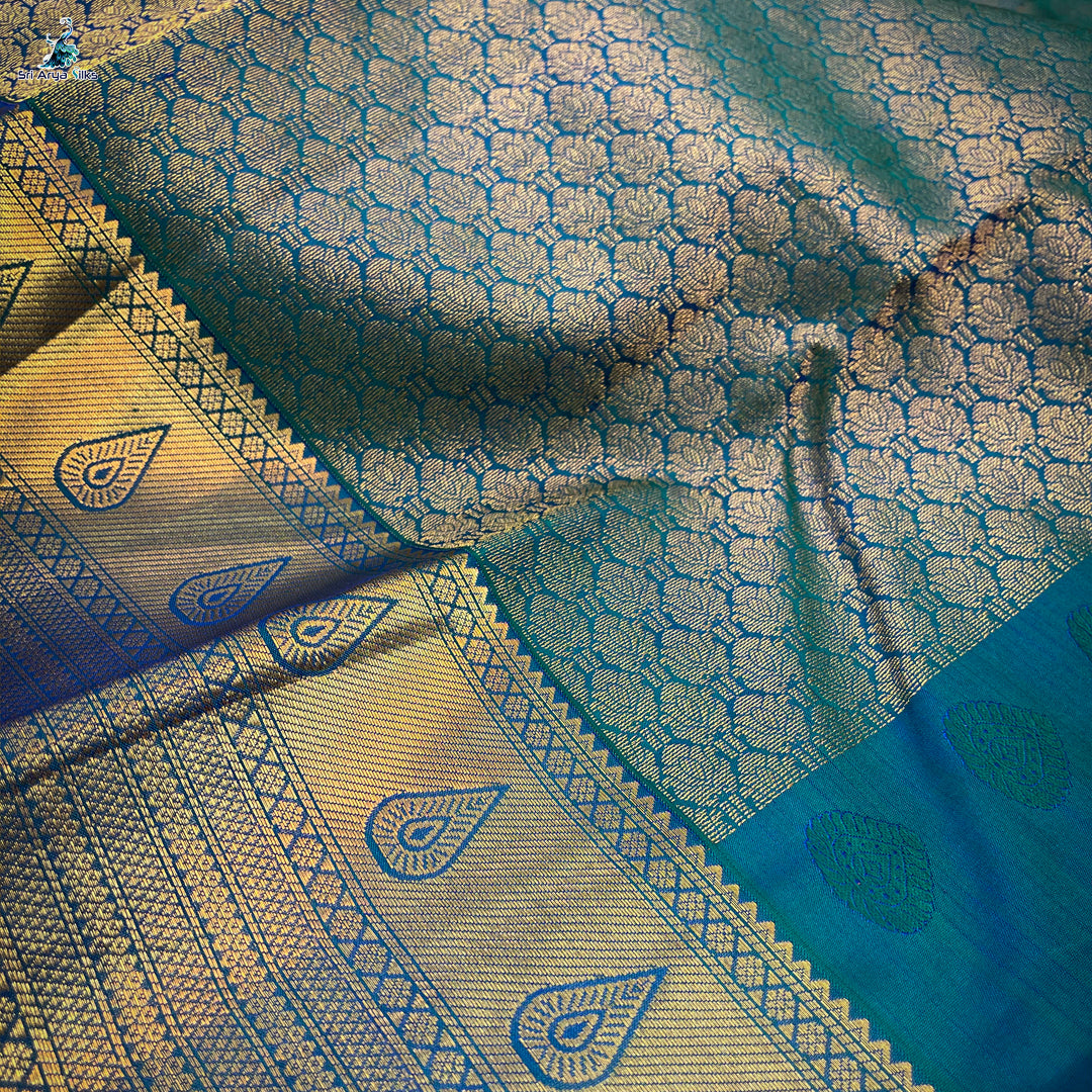 Wine and Teal Blue Kanchipuram silk saree