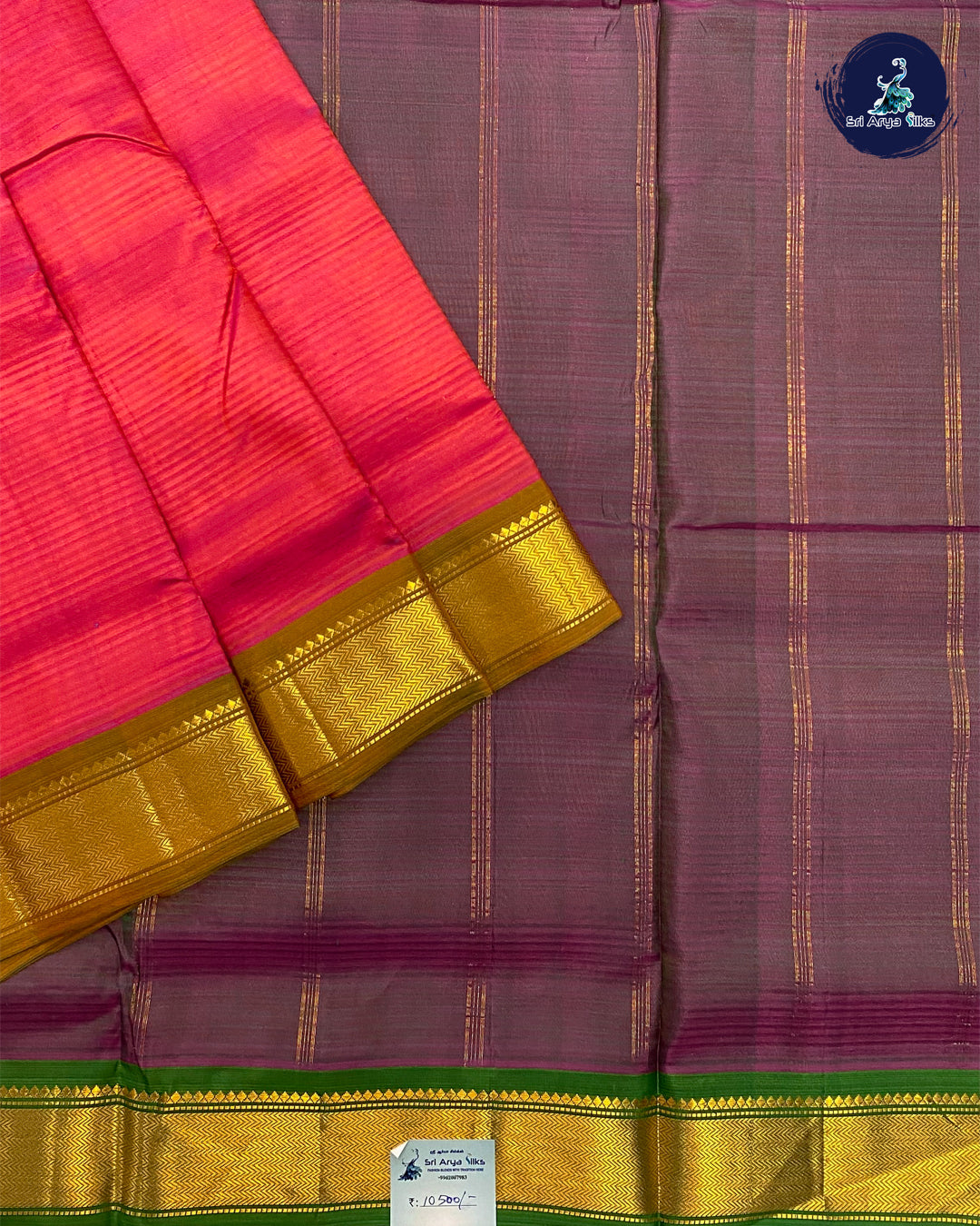 Orange and Green Pure Kanjivaram 10yards Silk Madisar Saree